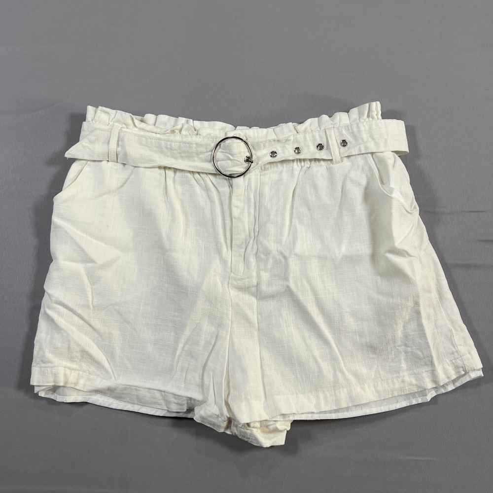 Toxik3 Paperbag Shorts Womens Large White Ripstop Pockets High Rise Belted Waist